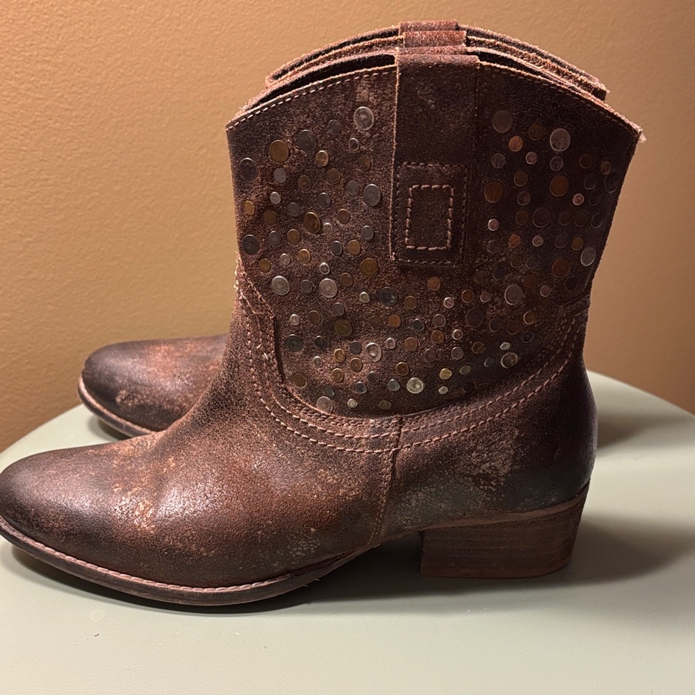 Diba True Leather Ankle Boots with Studded Design, Size 7